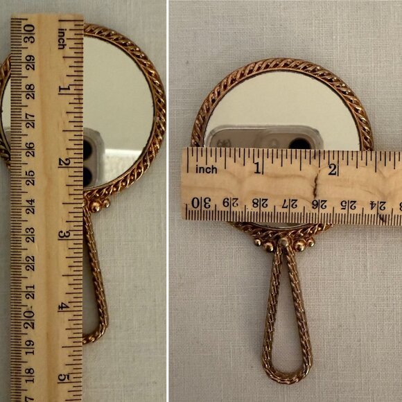 Antique Gold Hand Mirror Small Embroidered Rose Design Early 1900s Heirloom Vani - Picture 6 of 10